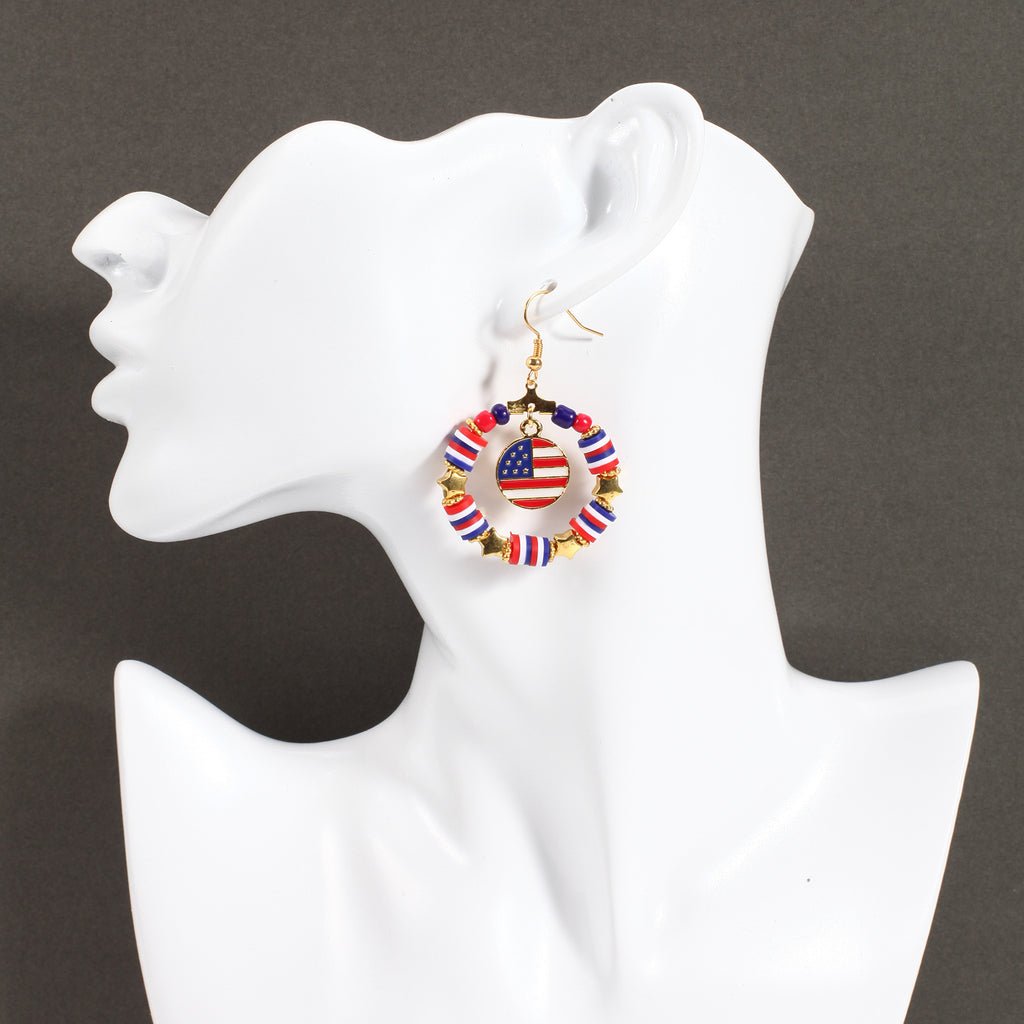Americana Beaded Hoop Dangle Earrings - Circle