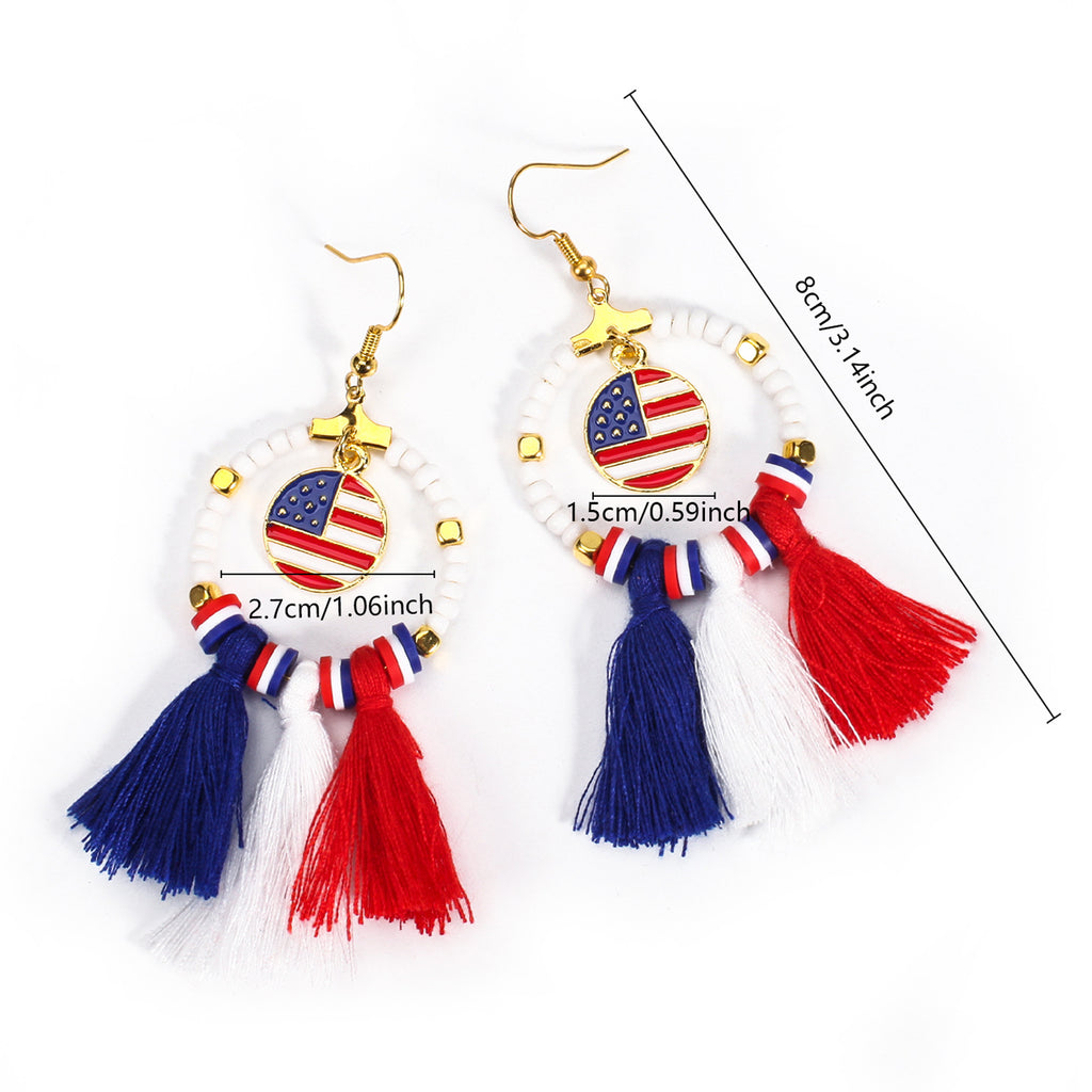 Americana Beaded Hoop Dangle Earrings - CircleTassel - 1