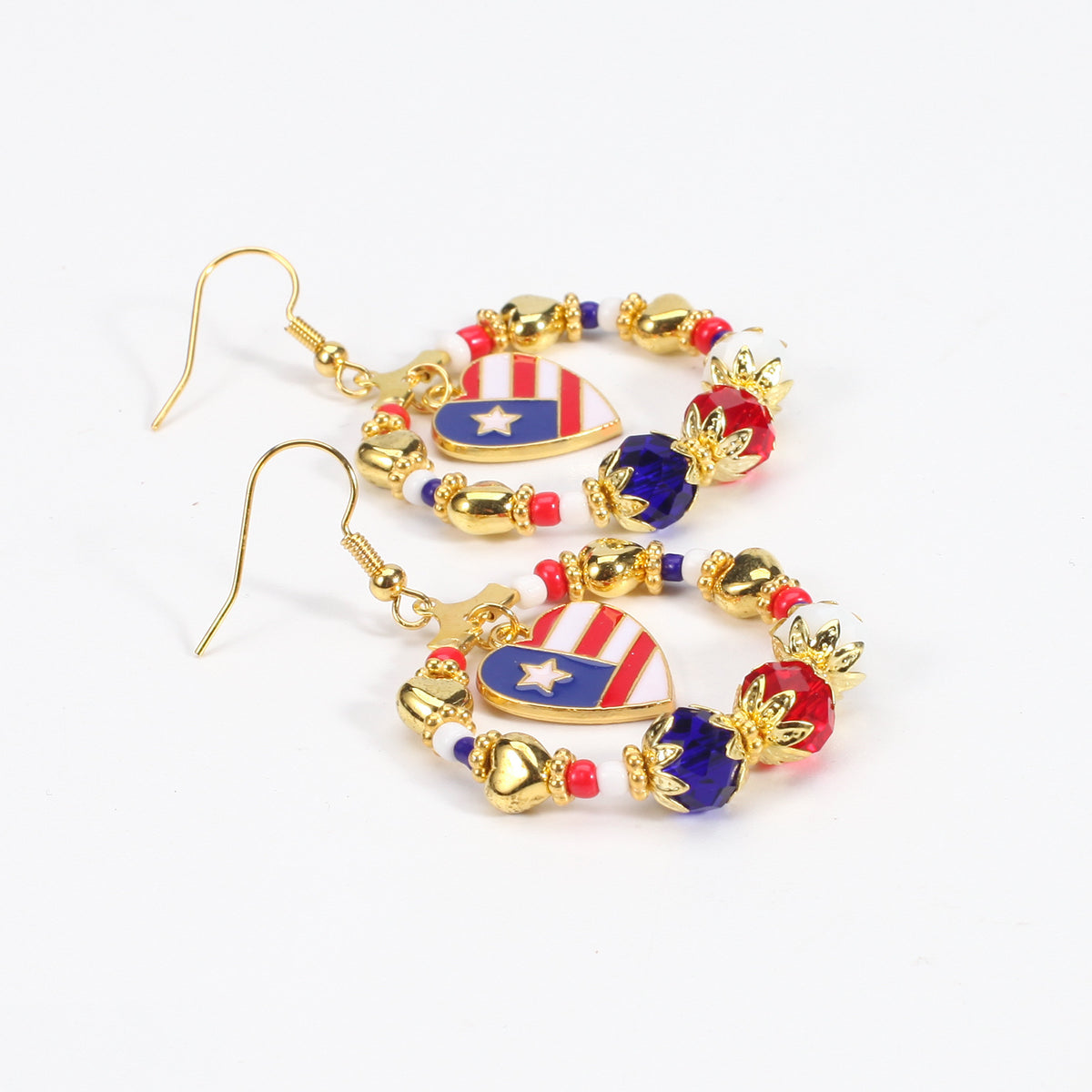Americana Beaded Hoop Dangle Earrings - Heart