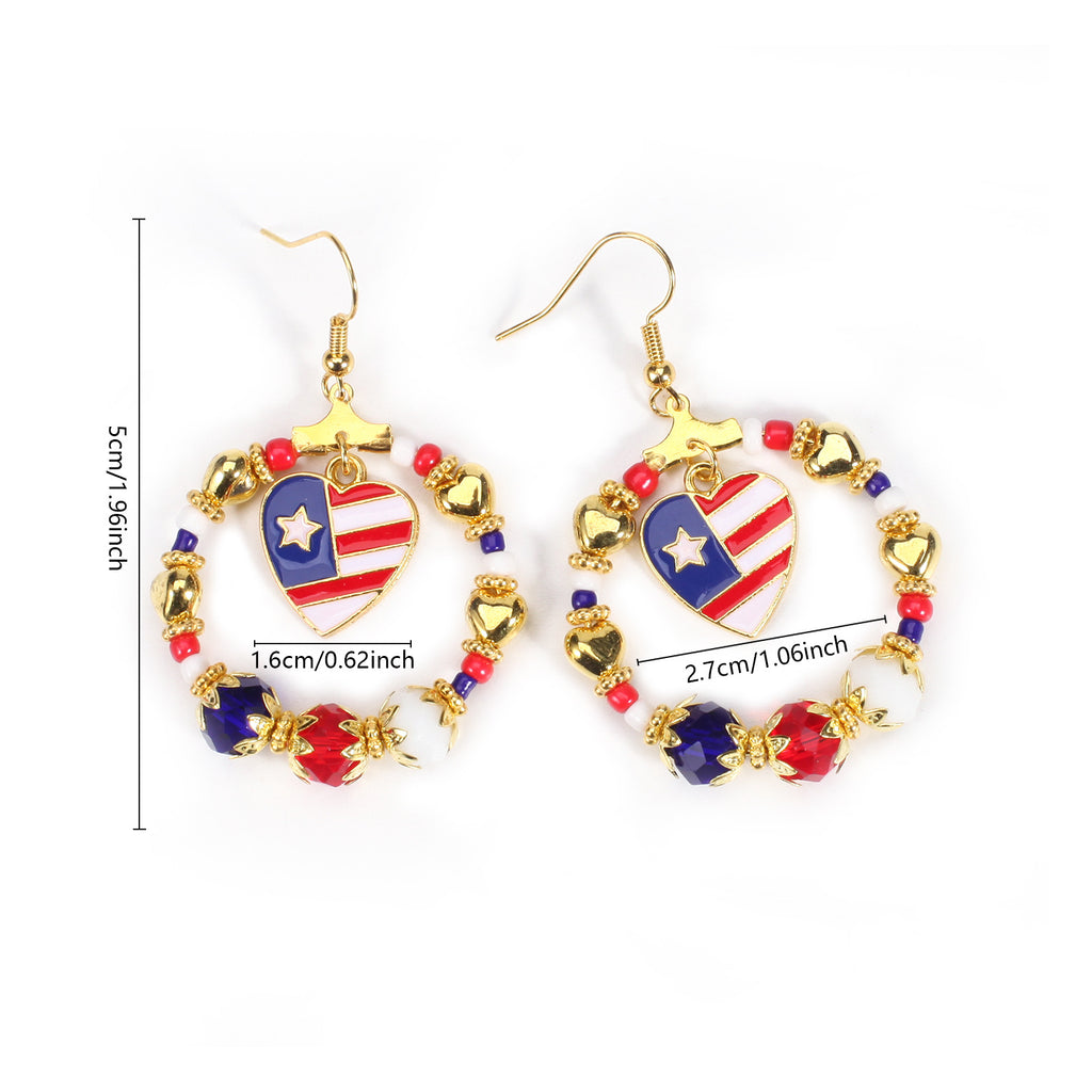 Americana Beaded Hoop Dangle Earrings - Heart - 1