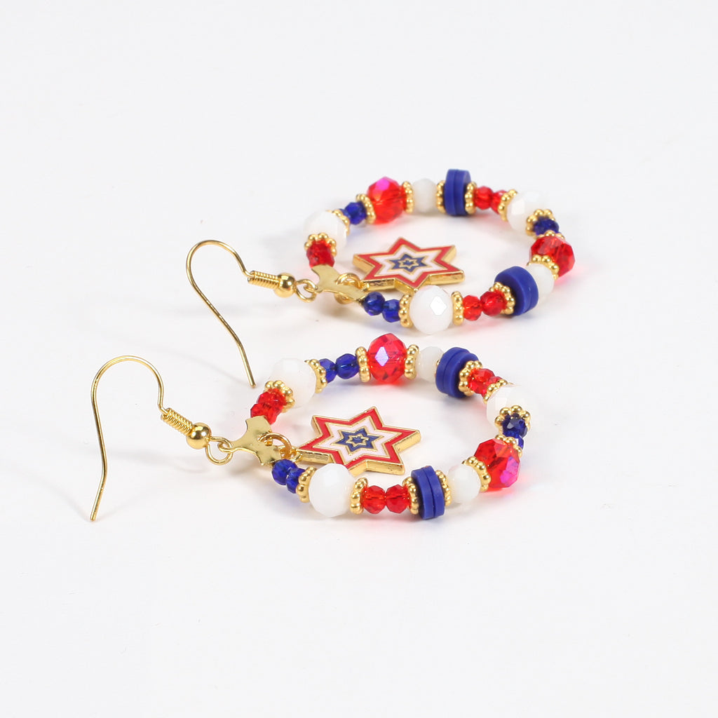 Americana Beaded Hoop Dangle Earrings - Hexagram