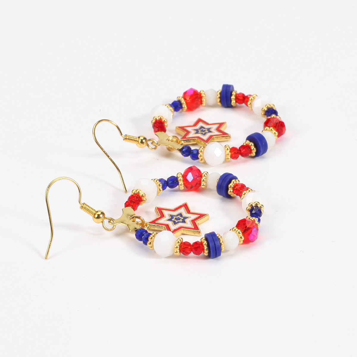 Americana Beaded Hoop Dangle Earrings - Hexagram