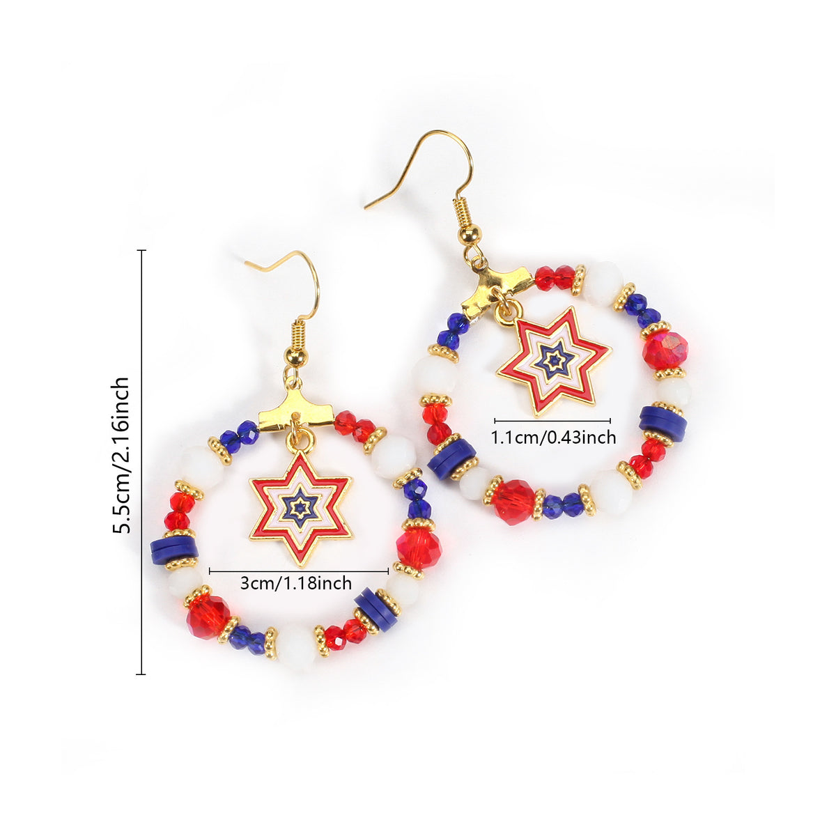 Americana Beaded Hoop Dangle Earrings - Hexagram - 1