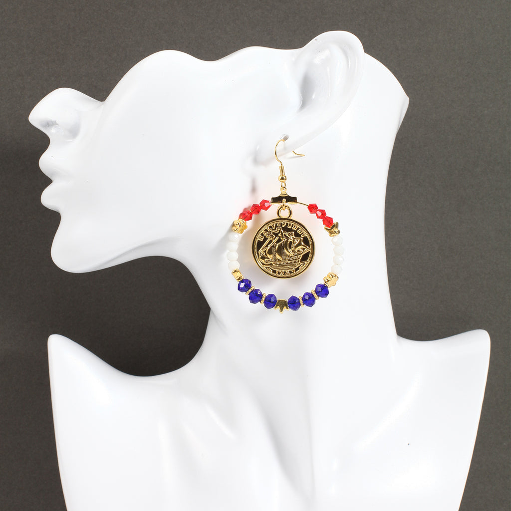 Americana Beaded Hoop Dangle Earrings - Portrait