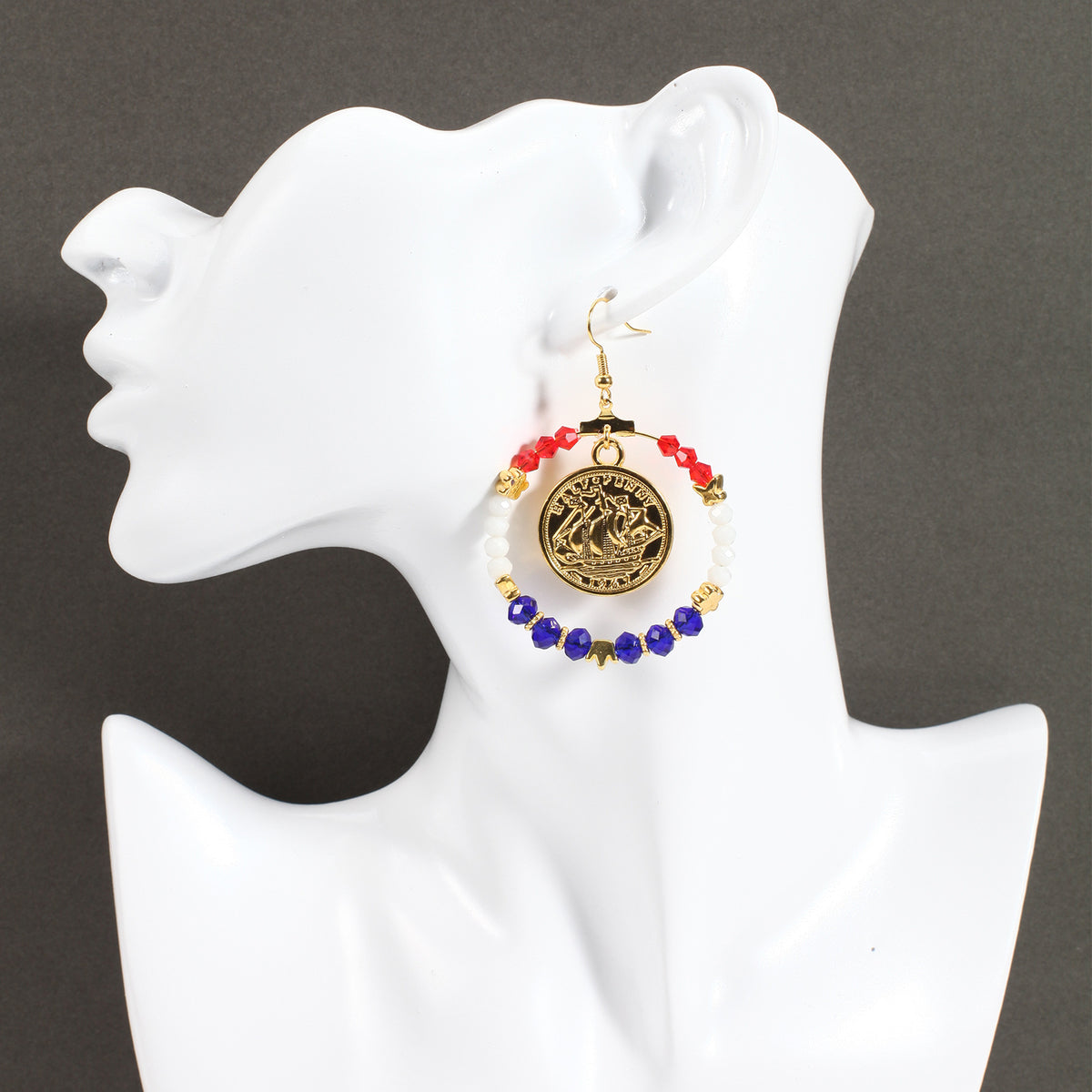Americana Beaded Hoop Dangle Earrings - Portrait