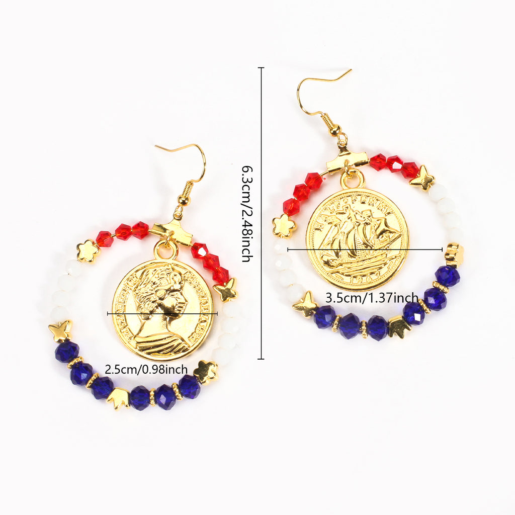 Americana Beaded Hoop Dangle Earrings - Portrait - 1