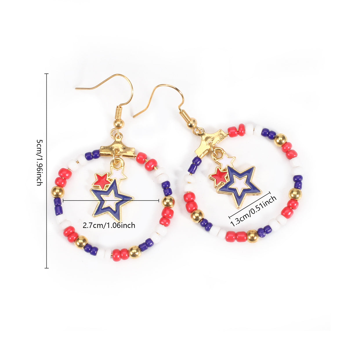 Americana Beaded Hoop Dangle Earrings - Star - 1