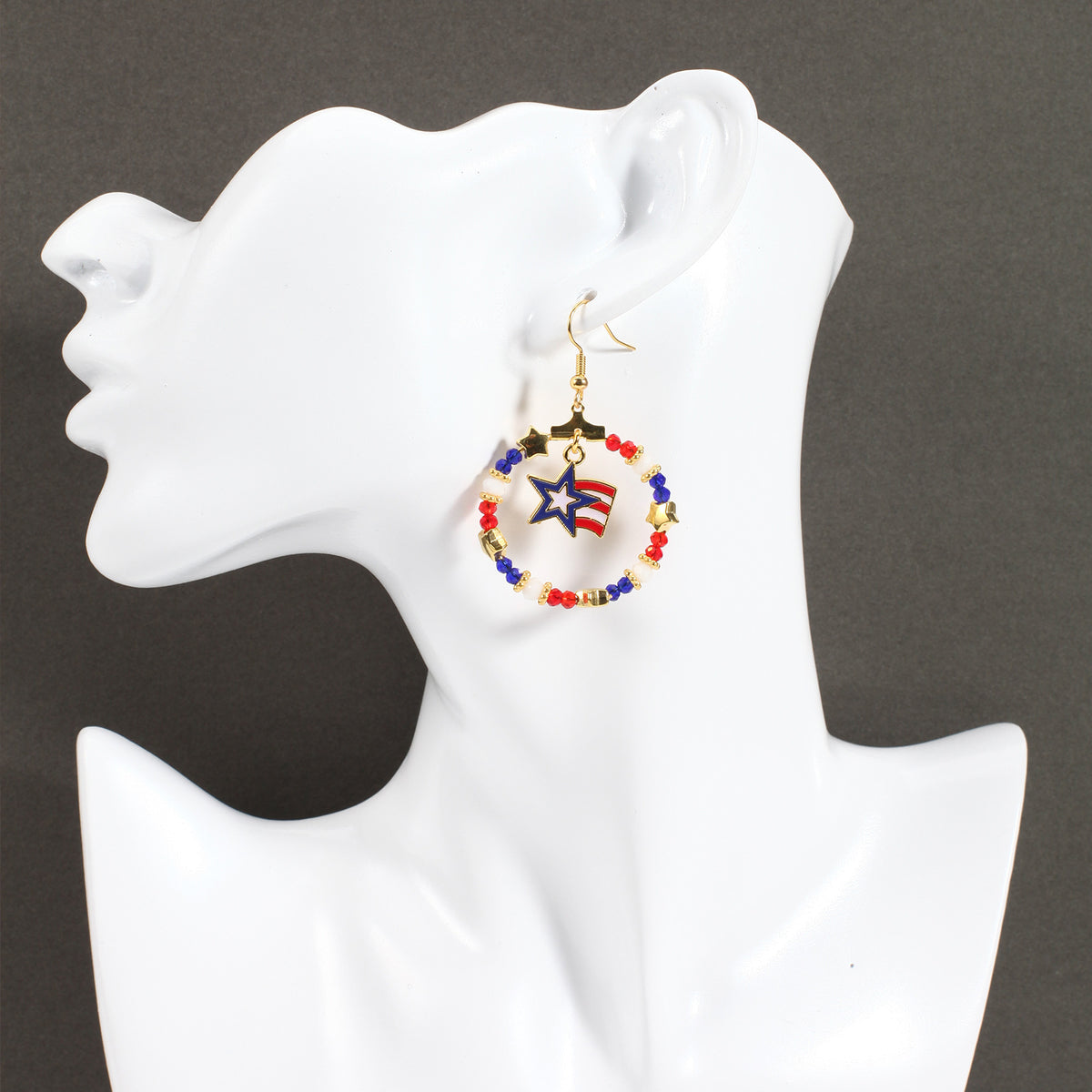 Americana Beaded Hoop Dangle Earrings - StarFlag 