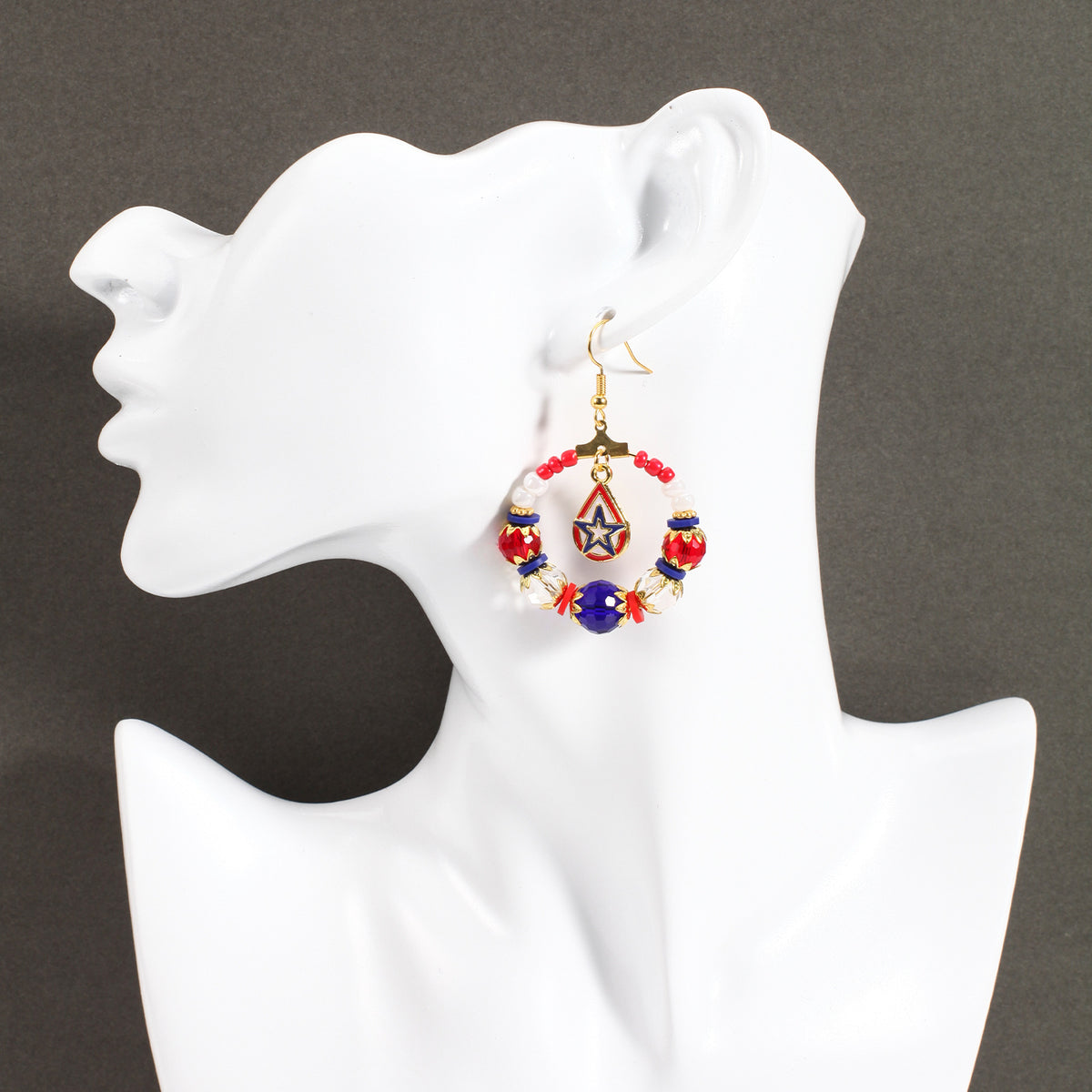 Americana Beaded Hoop Dangle Earrings - WaterDroplets