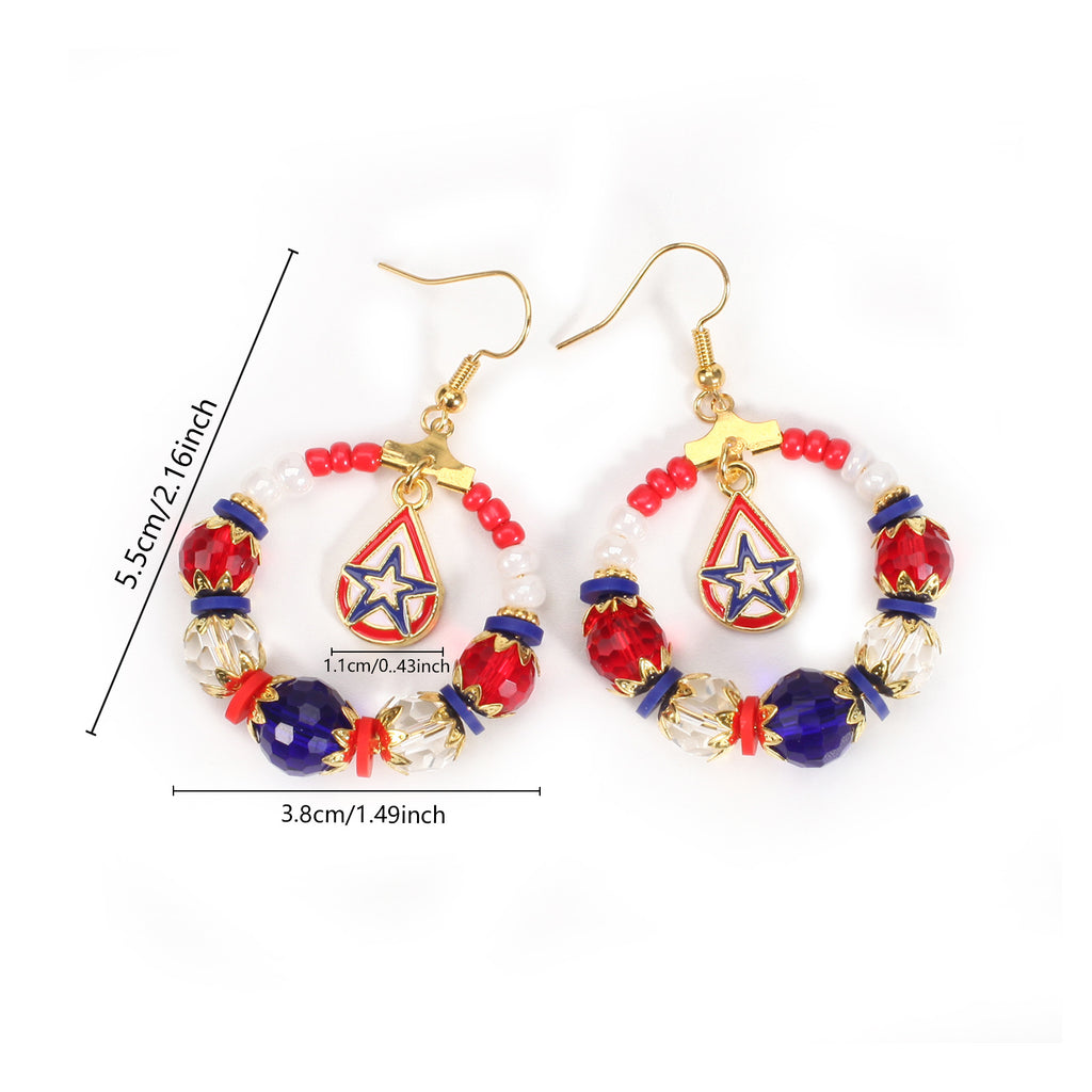 Americana Beaded Hoop Dangle Earrings - WaterDroplets - 1