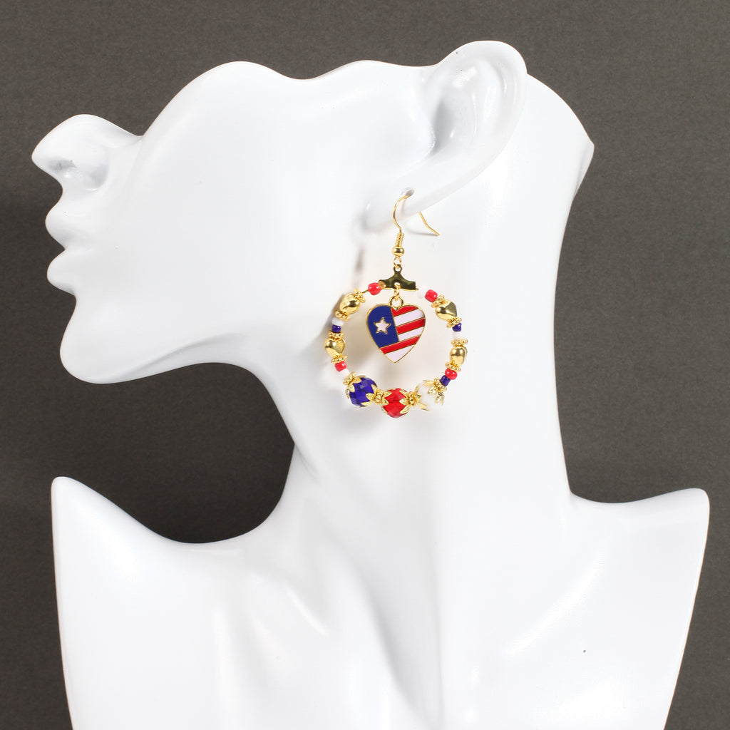 Americana Beaded Hoop Dangle Earrings