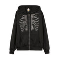 Rhinestone Skeleton Zip Up Hoodie - black