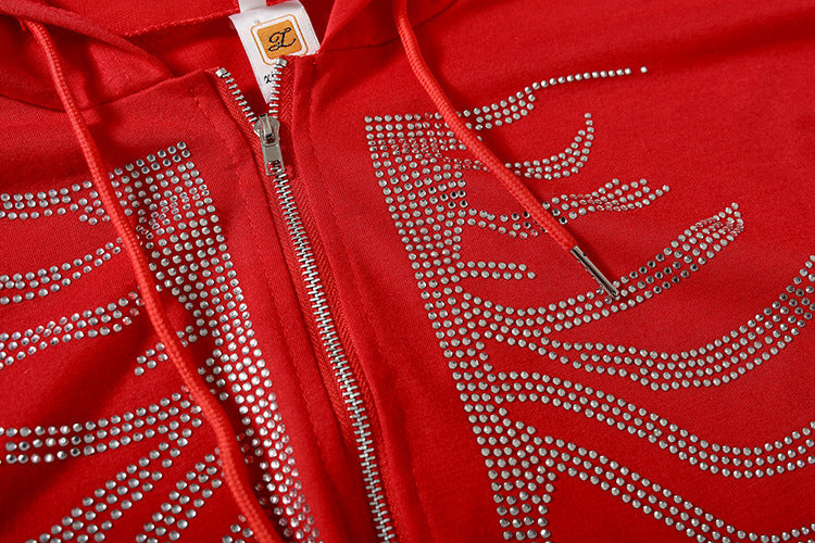 Rhinestone Skeleton Zip Up Hoodie - view 2