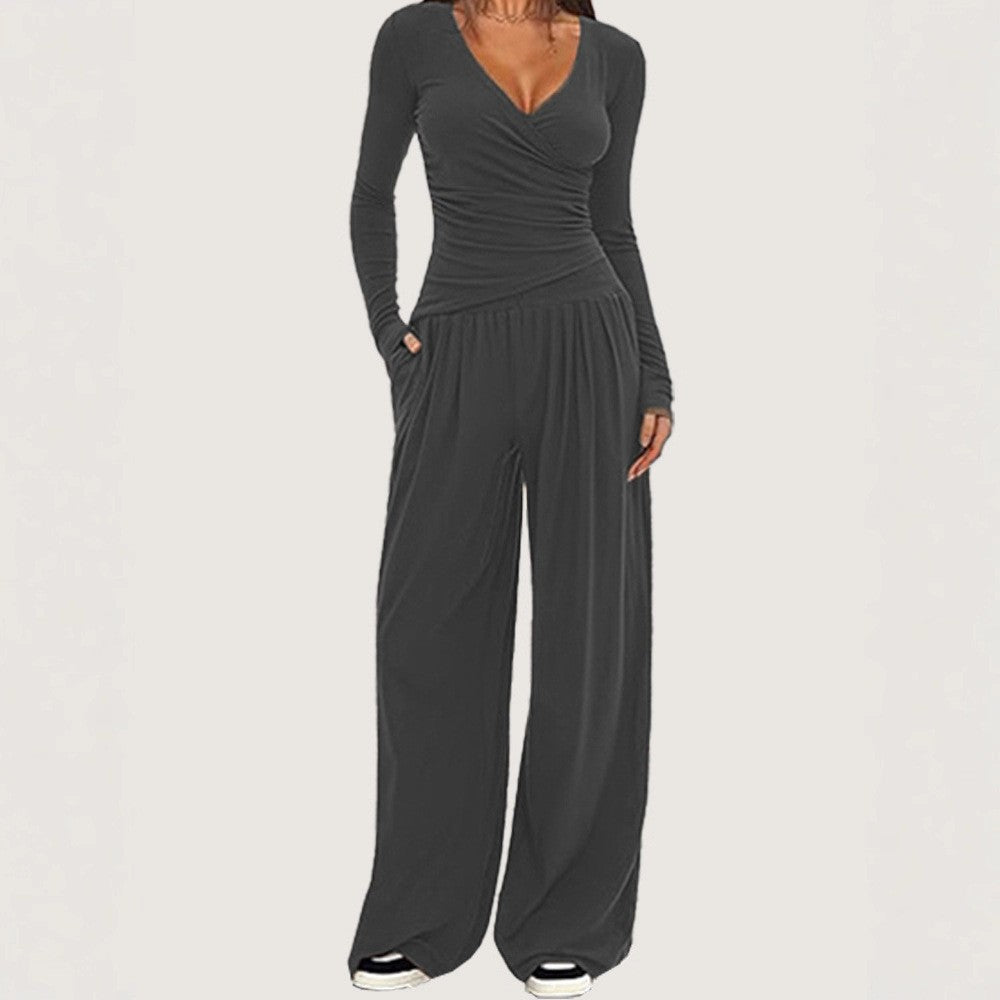 Ruched Wrap Top Wide Leg Yoga Pants Set