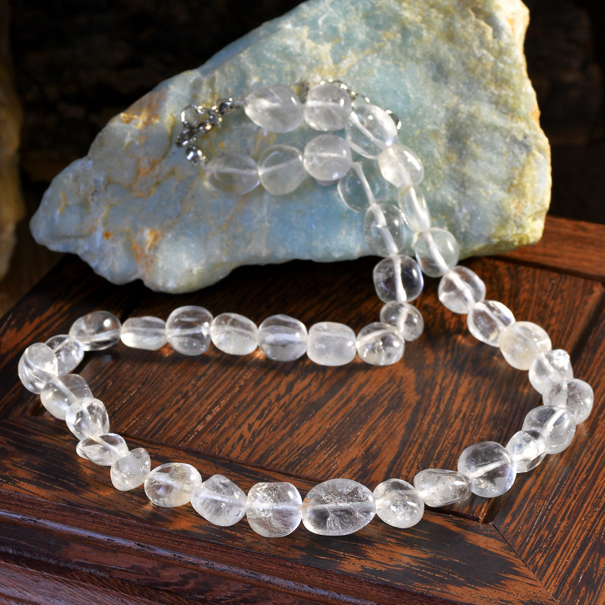Boho Tumbled Stone Beaded Strand Necklace - White