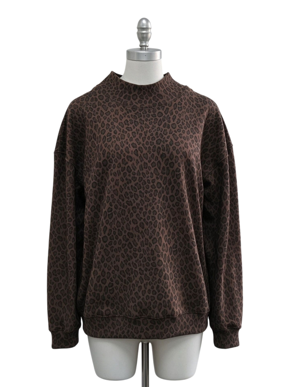 Brown Leopard Print Drop Shoulder Oversized Sweatshirt - Leo - 1