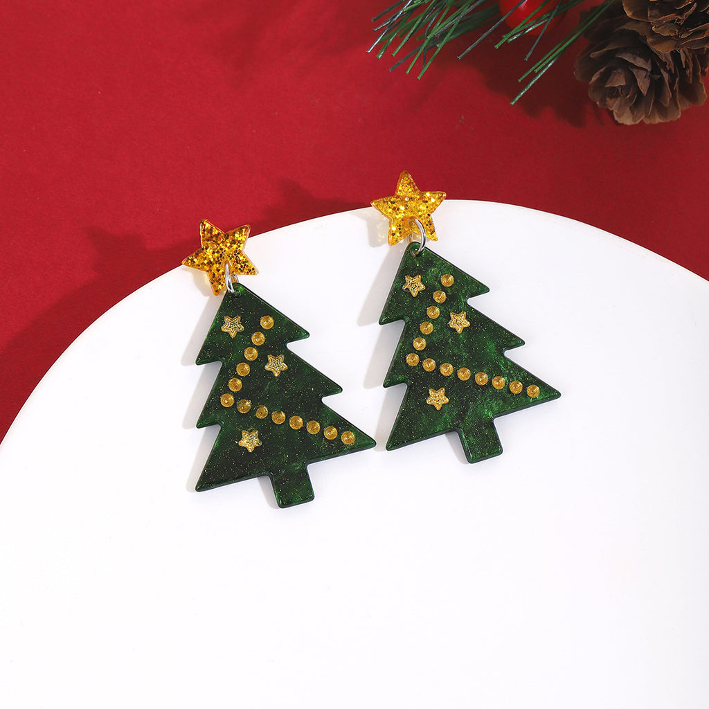 Glitter Star Evergreen Statement Earrings - Green - 1
