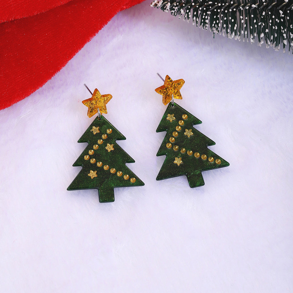 Glitter Star Evergreen Statement Earrings - Green - 2