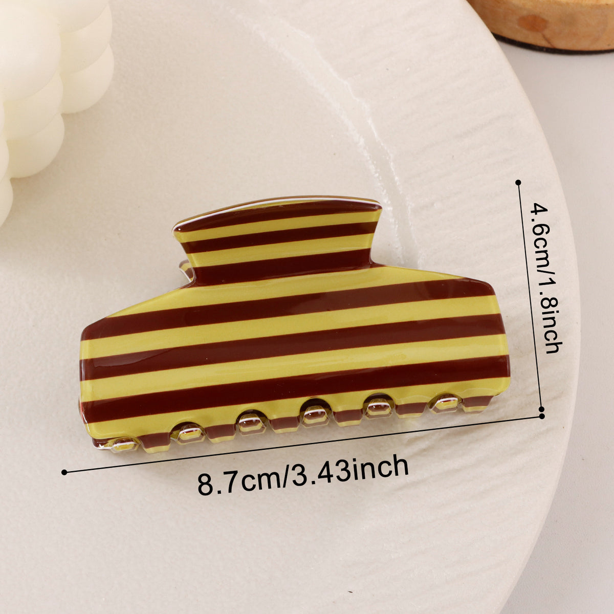 Retro Two-Tone Striped Large Hair Claw Clip - Brown_Yellow