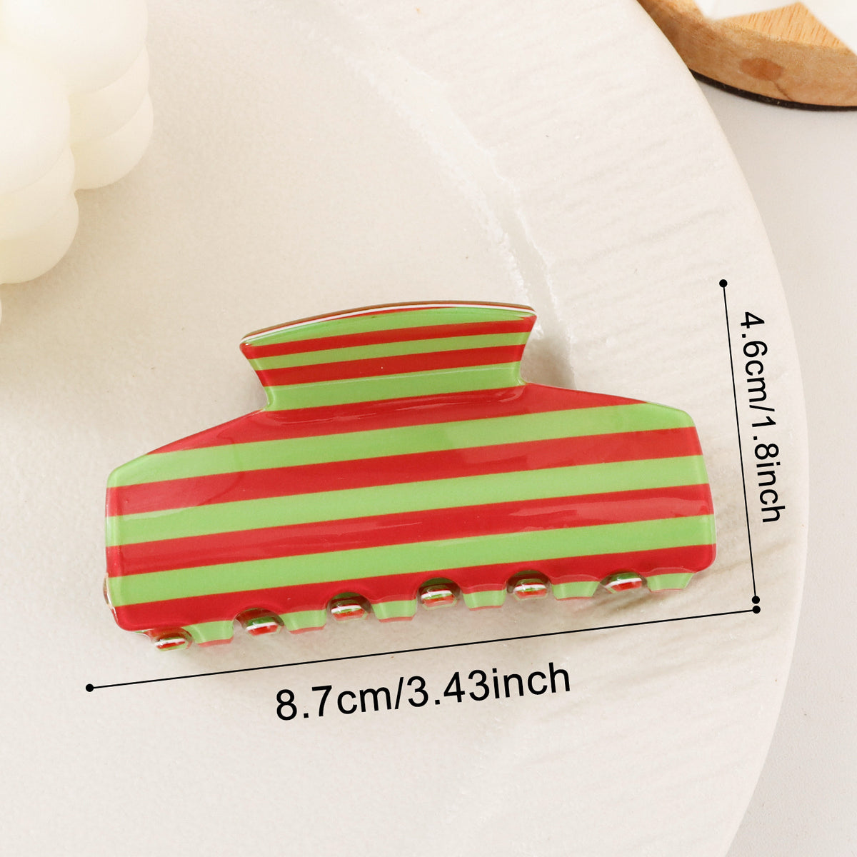 Retro Two-Tone Striped Large Hair Claw Clip - Red_Green - 1
