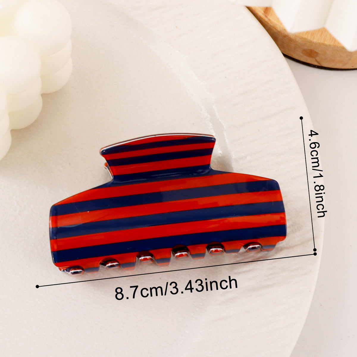 Retro Two-Tone Striped Large Hair Claw Clip - Red_Navy