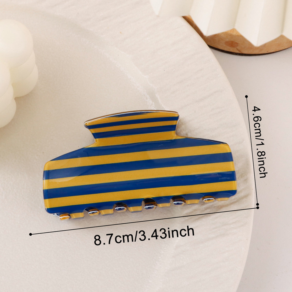Retro Two-Tone Striped Large Hair Claw Clip - Yellow_Blue