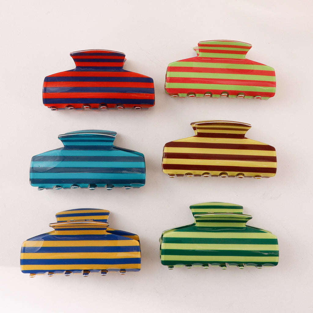 Retro Two-Tone Striped Large Hair Claw Clip