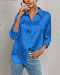 Silky Jacquard Animal Print Button Up Shirt - Blue