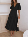 Puff Sleeve Tiered Maxi Dress - Black