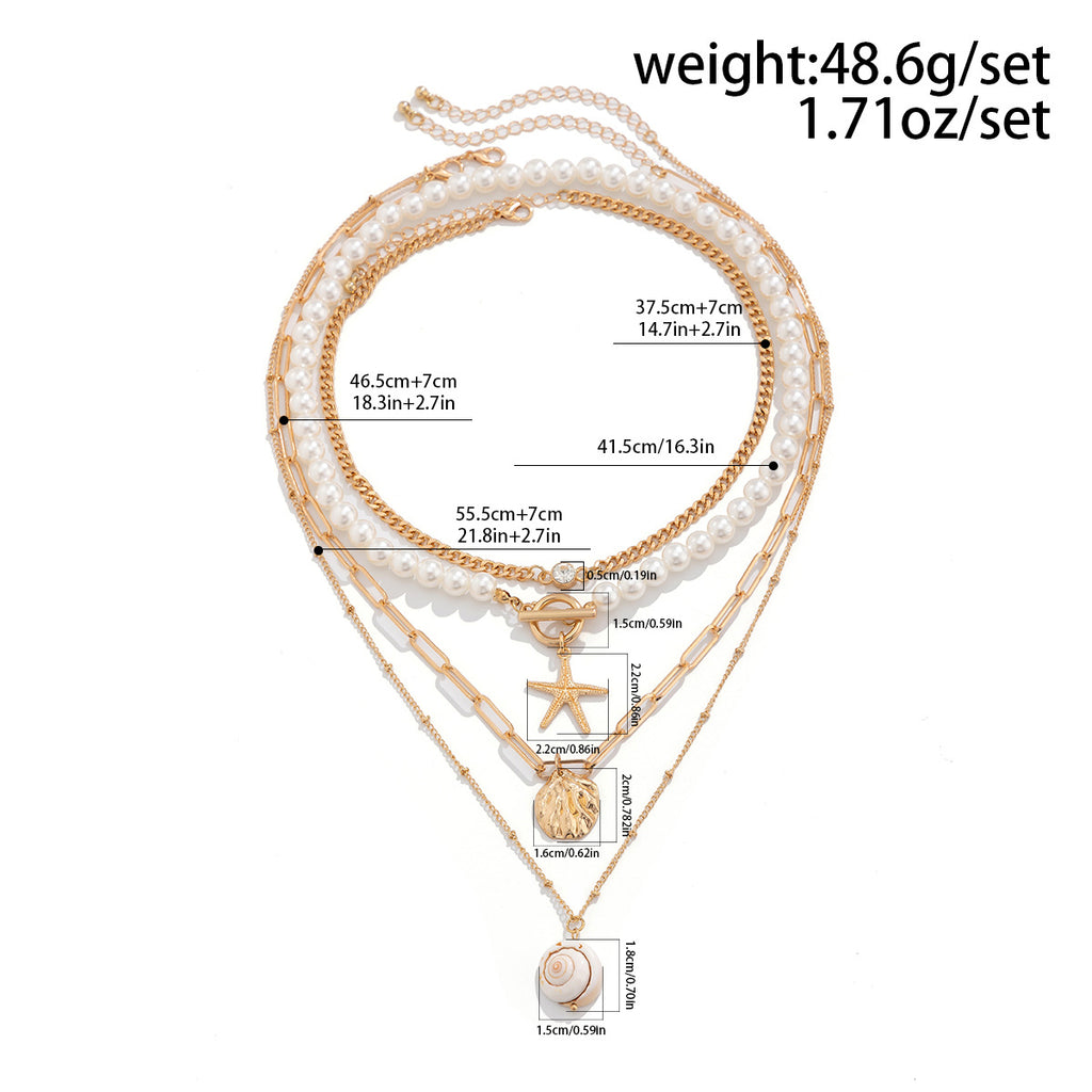 Layered Pearl Cowrie Shell Necklace Set - view 2
