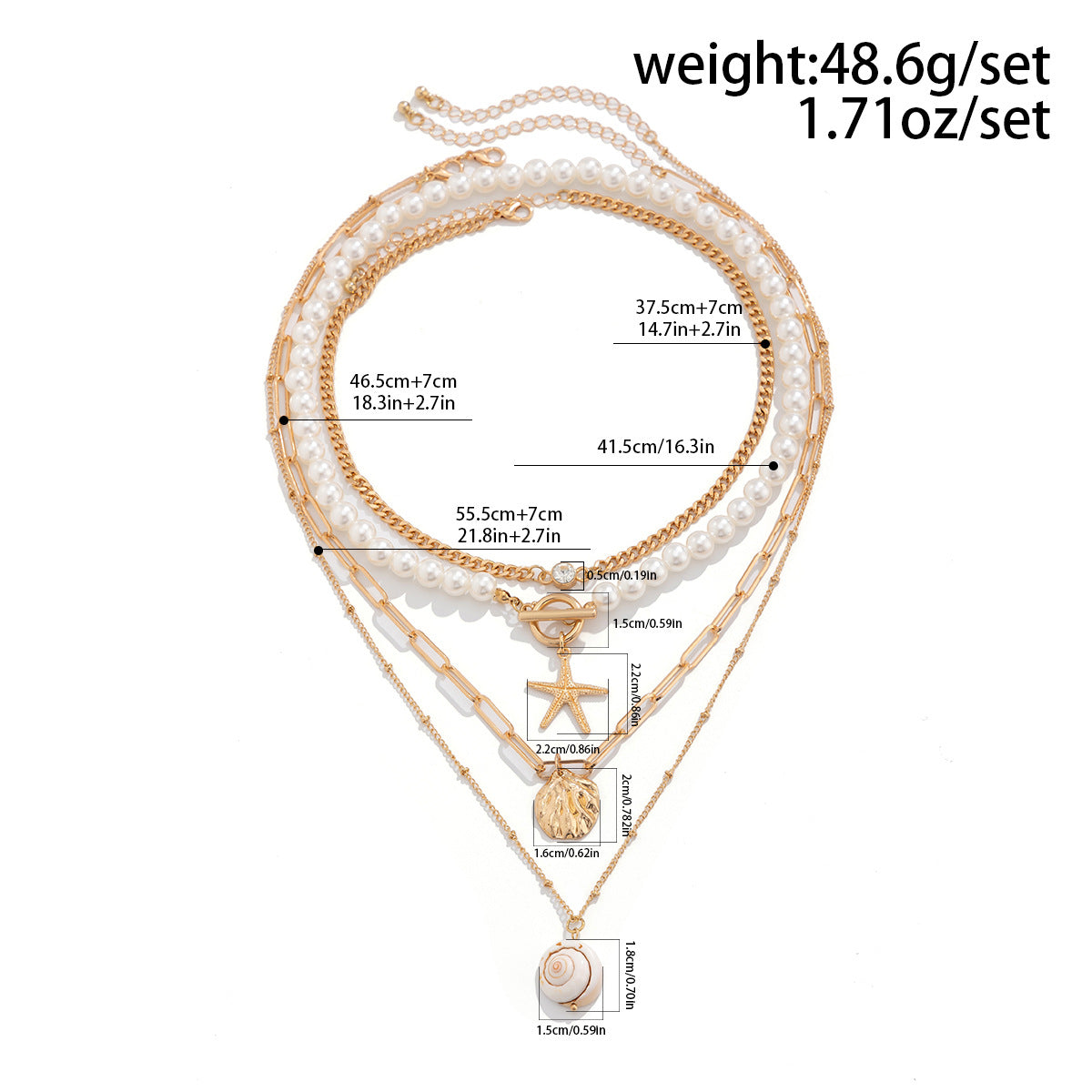 Layered Pearl Cowrie Shell Necklace Set - view 2