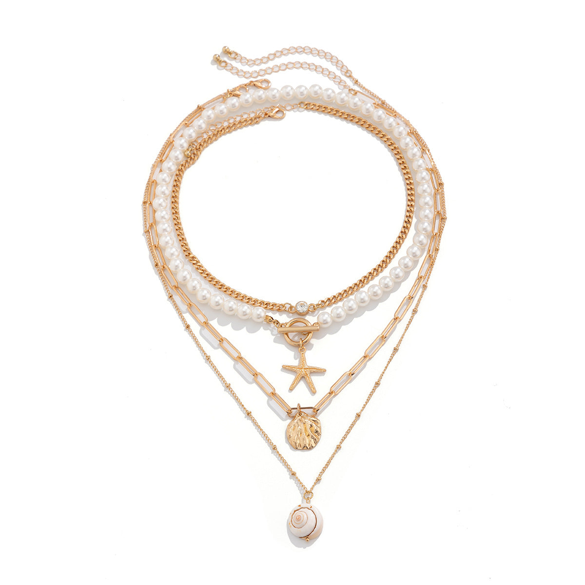 Layered Pearl Cowrie Shell Necklace Set - view 3