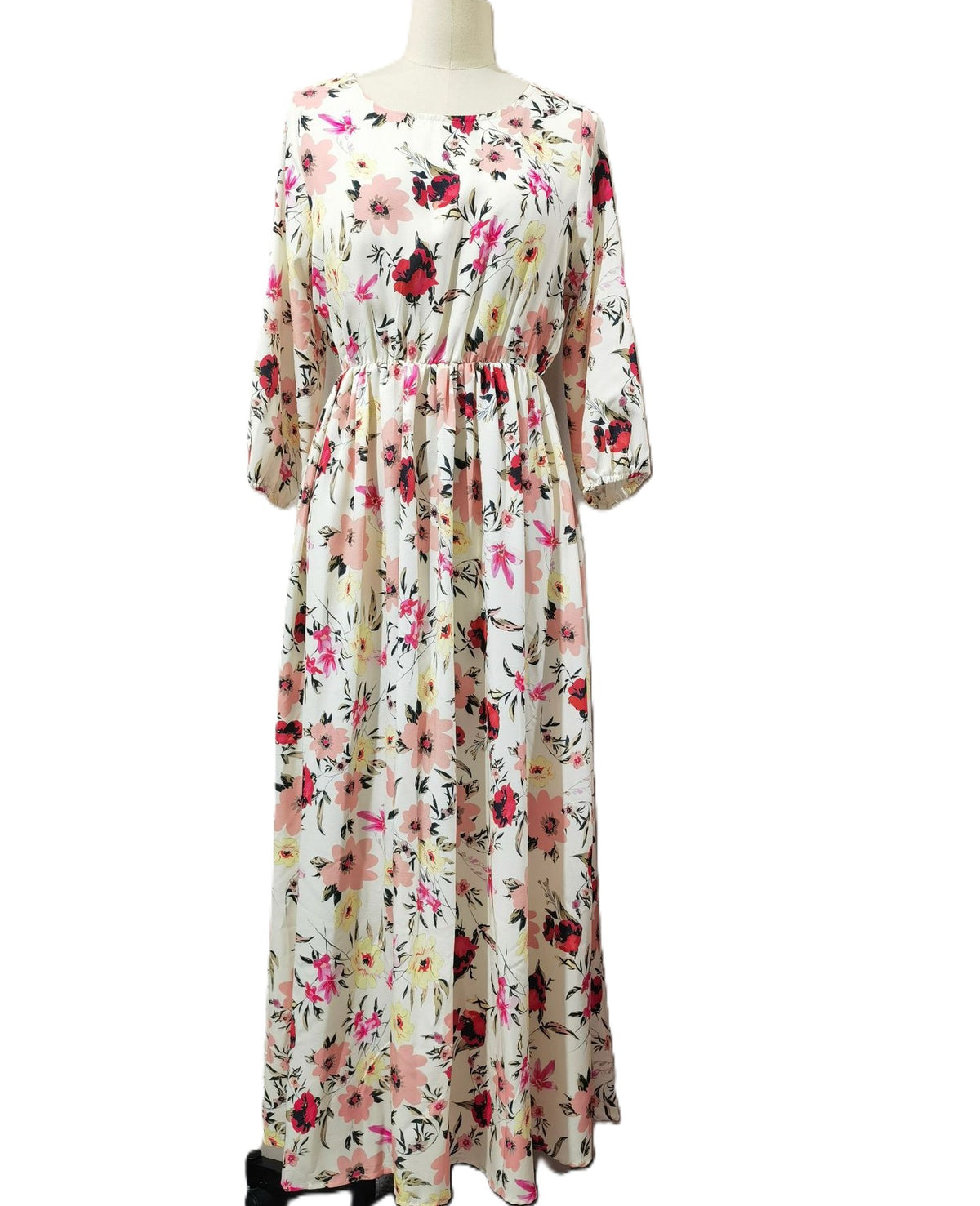 Floral Print Tiered Maxi Dress With Sleeves - Apricot