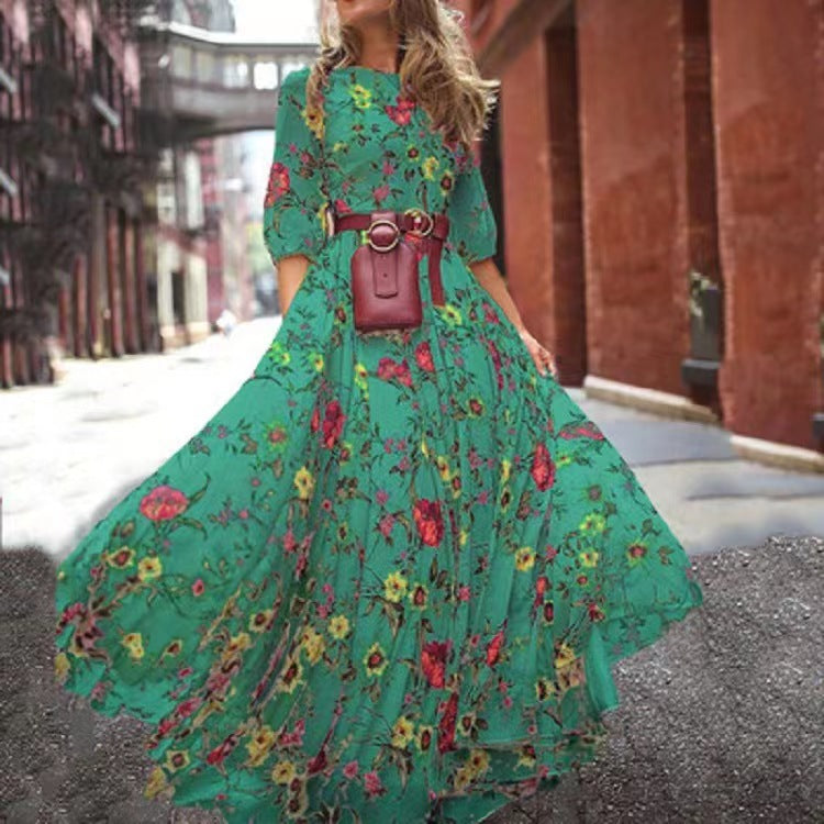 Floral Print Tiered Maxi Dress With Sleeves