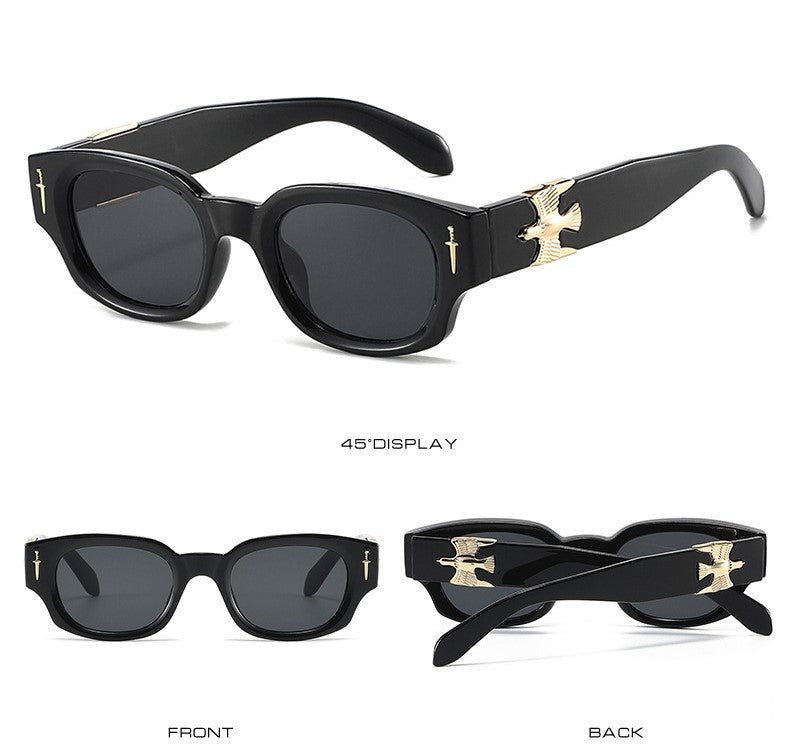 Metal-Frame Square Fashion Sunglasses - Black - 2