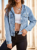 Cropped Hooded Denim Trucker Jacket - Blue