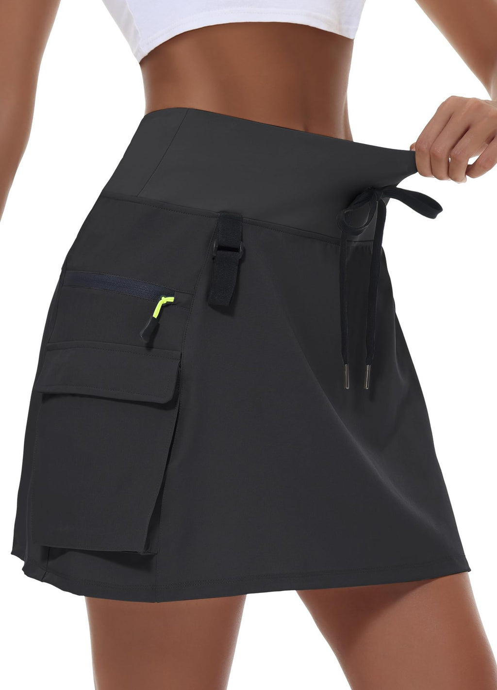 Athletic Cargo Skort With Drawcord Waist - Black