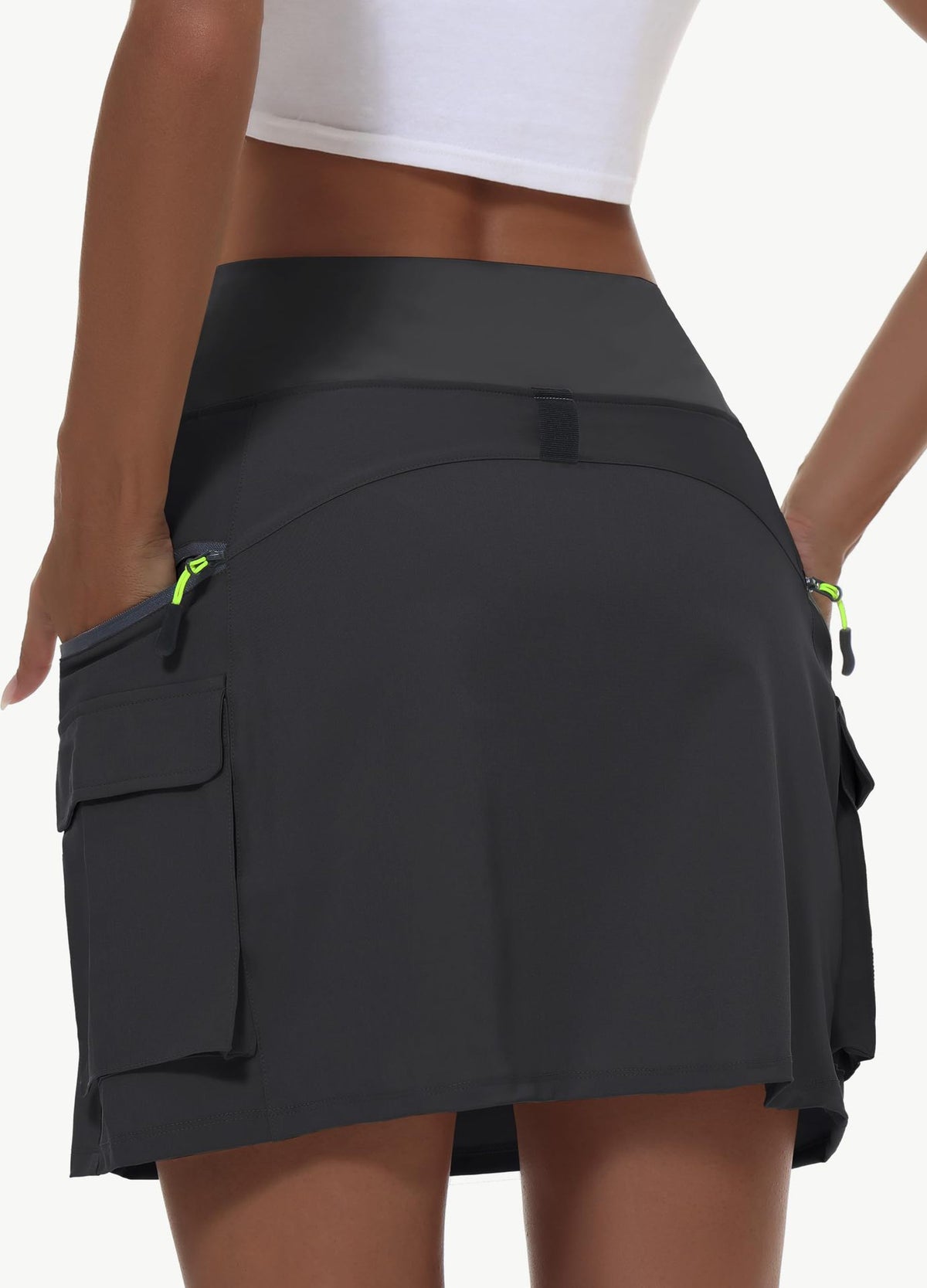 Athletic Cargo Skort With Drawcord Waist - Black - 1