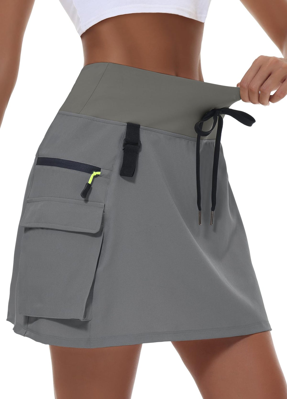 Athletic Cargo Skort With Drawcord Waist - Grey