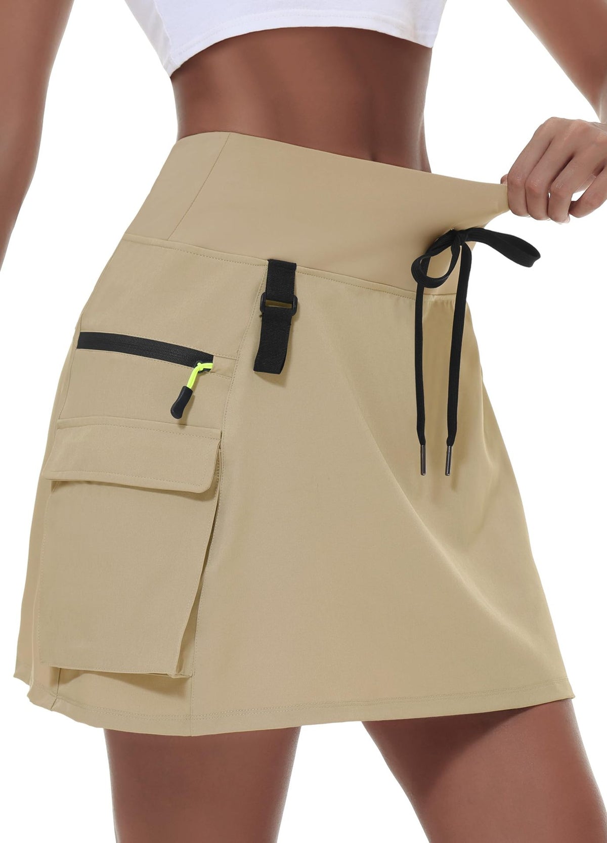 Athletic Cargo Skort With Drawcord Waist - Khaki - 1