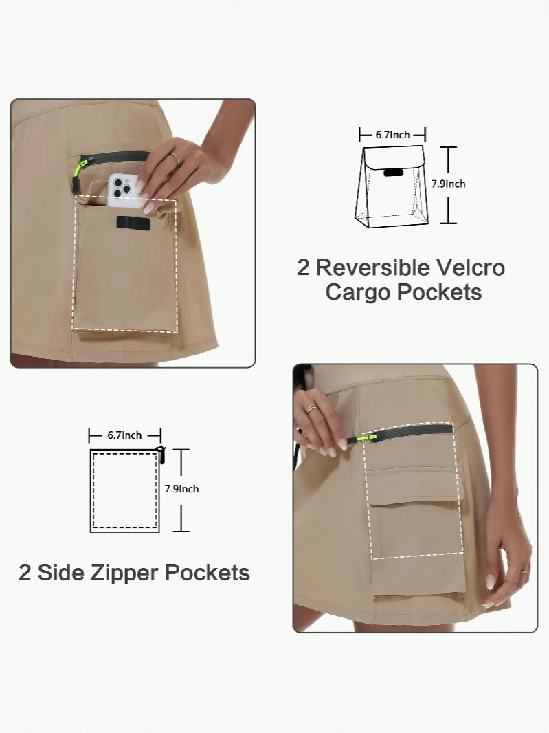 Athletic Cargo Skort With Drawcord Waist - Khaki - 4