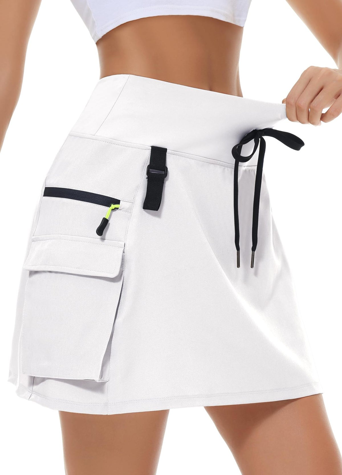 Athletic Cargo Skort With Drawcord Waist - White