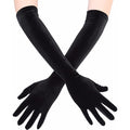 Stretch Velvet Opera Length Gloves - Black