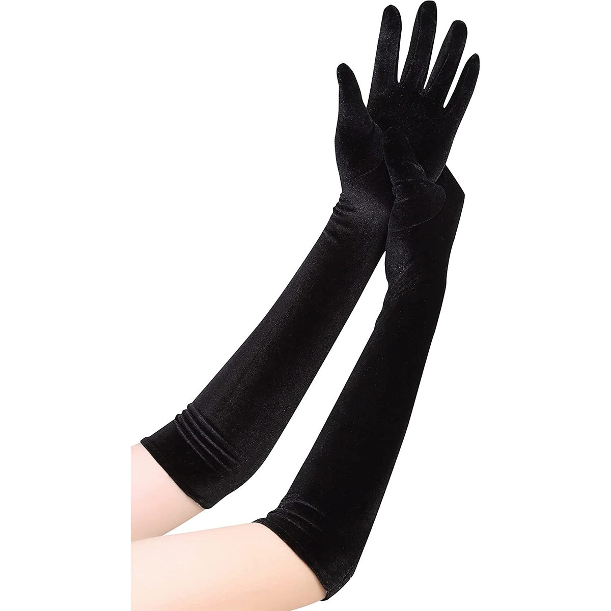 Stretch Velvet Opera Length Gloves - Black - 1
