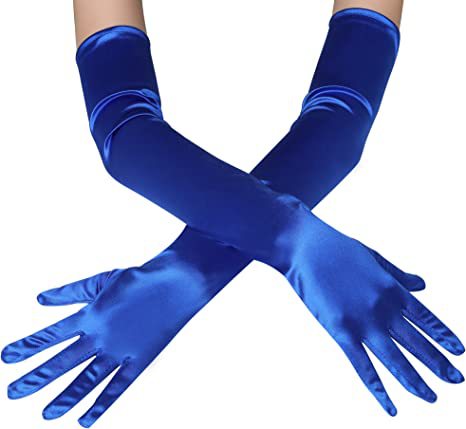 Stretch Velvet Opera Length Gloves - DarkBlue