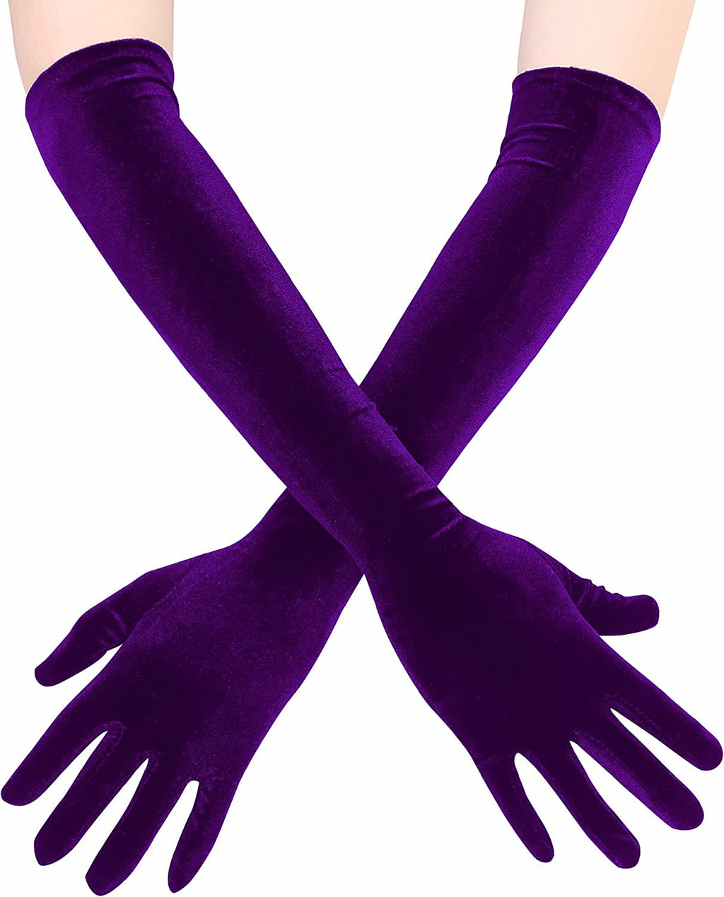 Stretch Velvet Opera Length Gloves - Purple