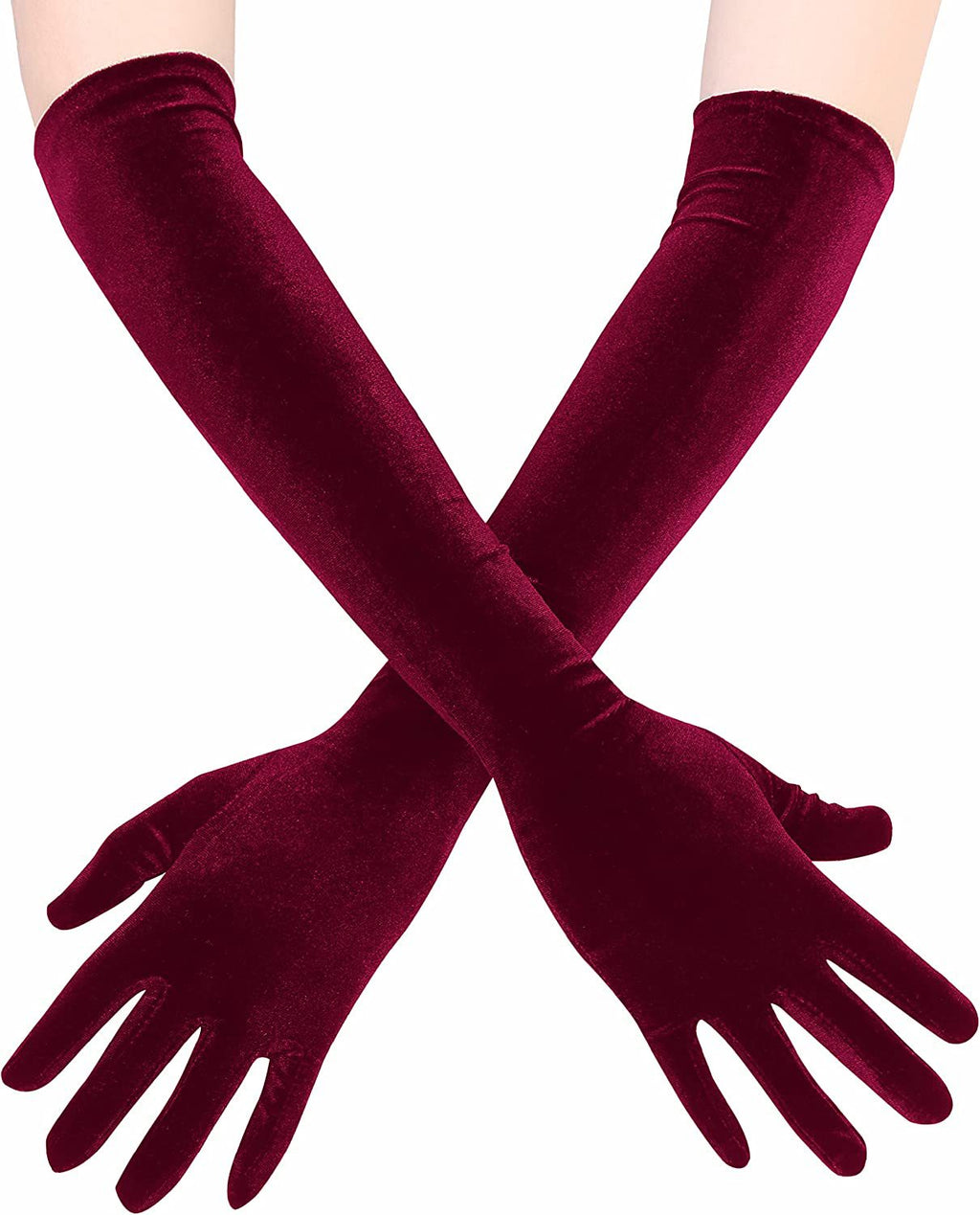 Stretch Velvet Opera Length Gloves - WineRed