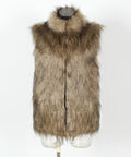 Stand Collar Faux Fur Sleeveless Vest - Camel