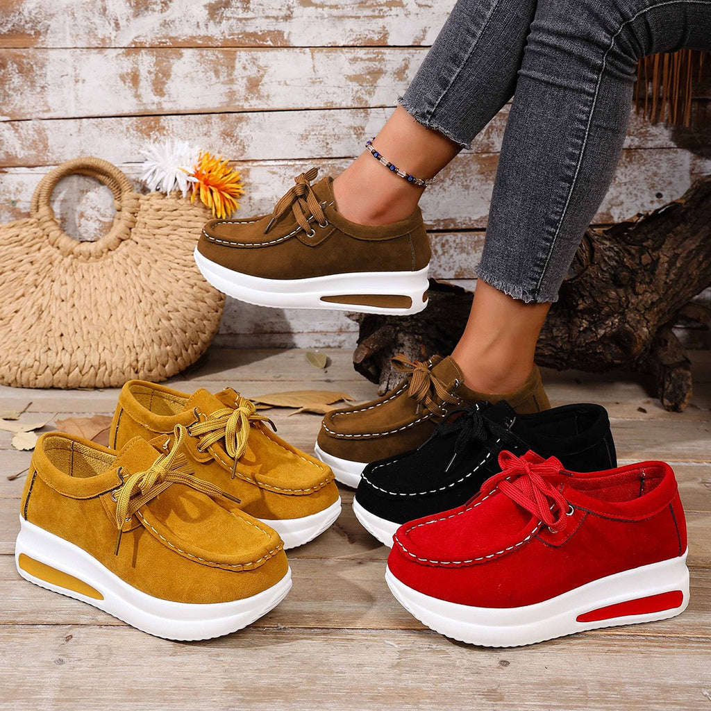 Faux Suede Platform Lace-Up Moccasin Loafers