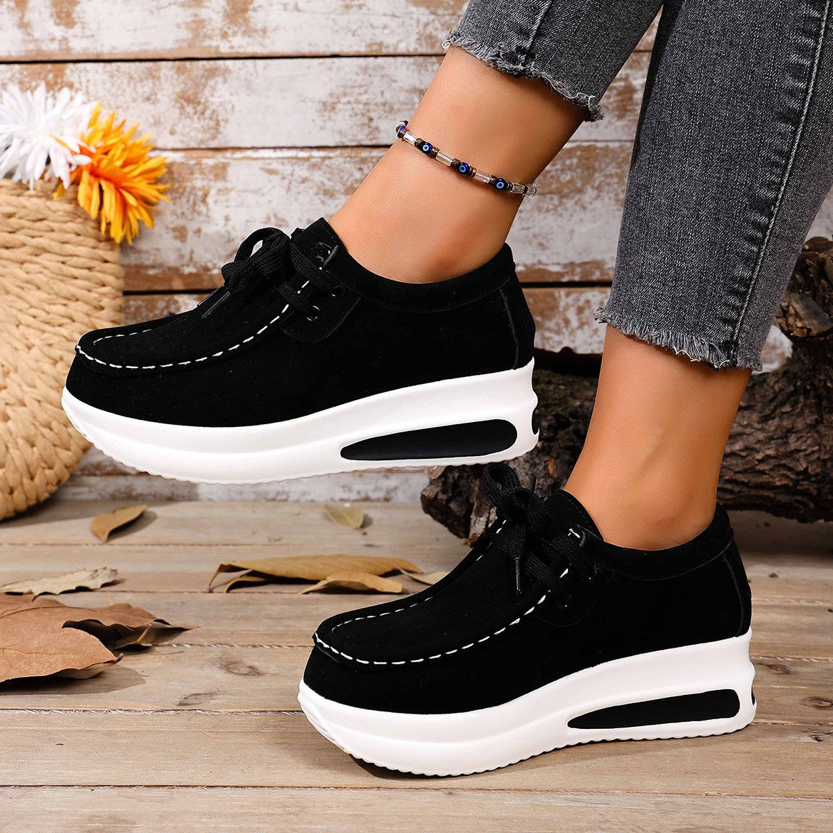 Faux Suede Platform Lace-Up Moccasin Loafers